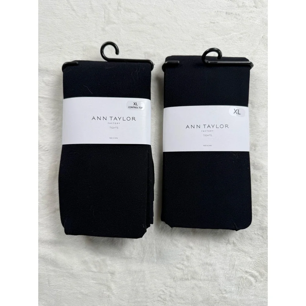 Ann Taylor Factory Black Tights Lot of 2 XL Control Top and Standard Opaque